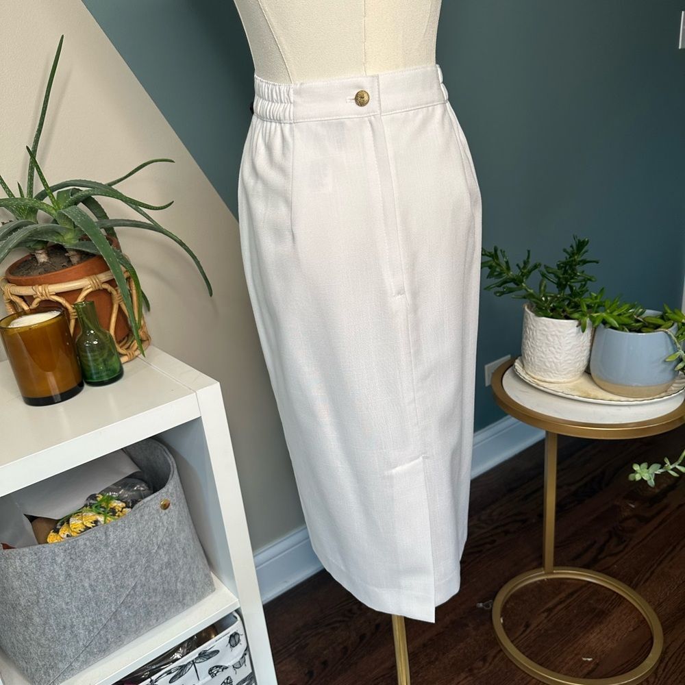 Vintage 90s Block Island Petites White Pencil Skirt High Waist Minimalist 12P - Picture 5 of 12
